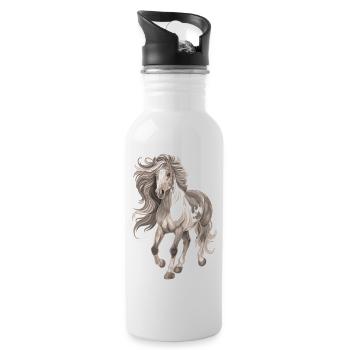 Horse motif long mane - Water bottle with straw - white - Right