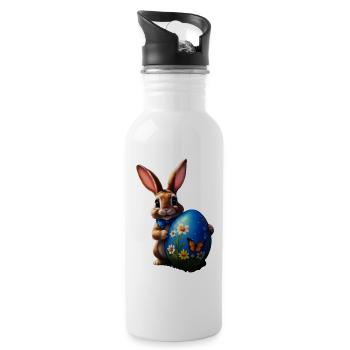 Kleiner Osterhase mit blauem Osterei - Trinkflasche mit integriertem Trinkhalm - Weiß - Rechts