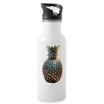 Ananas, Pailletten, metallisch,gold - Trinkflasche mit integriertem Trinkhalm - Weiß - Rechts