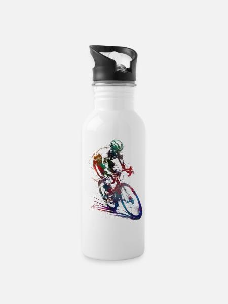 Radfahren #cycling #sport #bike - Trinkflasche mit integriertem Trinkhalm - Weiß