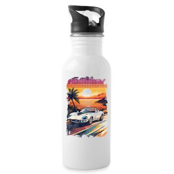 Oldtimer Sonnenuntergang - Trinkflasche mit integriertem Trinkhalm - Weiß - Rechts