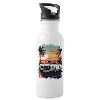 Oldtimer Sonnenuntergang - Trinkflasche mit integriertem Trinkhalm - Weiß - Rechts