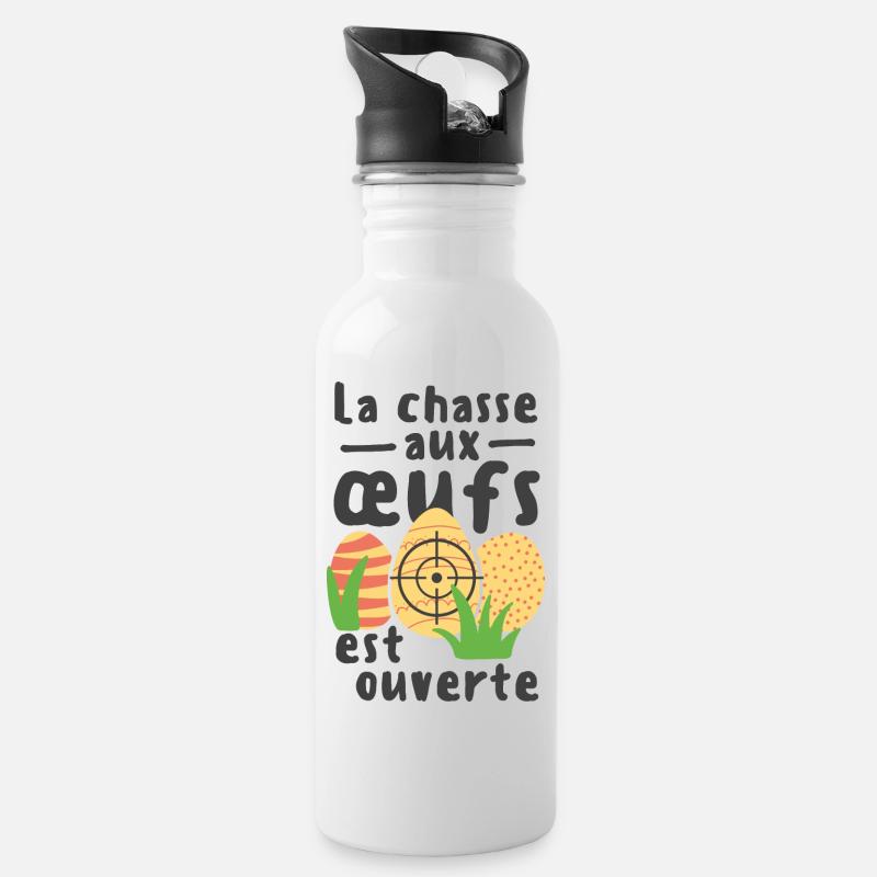 La chasse aux oeufs est ouverte - Trinkflasche mit integriertem Trinkhalm - Weiß