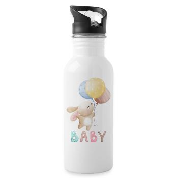 Baby Häschen - Trinkflasche mit integriertem Trinkhalm - Weiß - Rechts