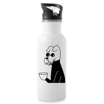 Hund mit Tasse - Trinkflasche mit integriertem Trinkhalm - Weiß - Rechts