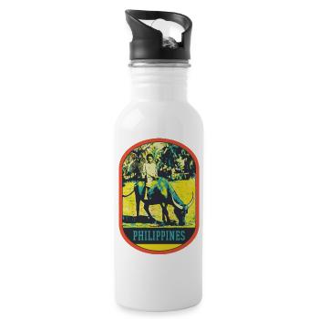 Kind und Büffel von den Reisfeldern auf den Philippinen - Trinkflasche mit integriertem Trinkhalm - Weiß - Rechts