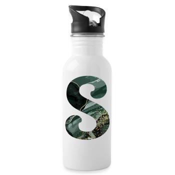 Green Marbled S Letter - Water bottle with straw - white - Right
