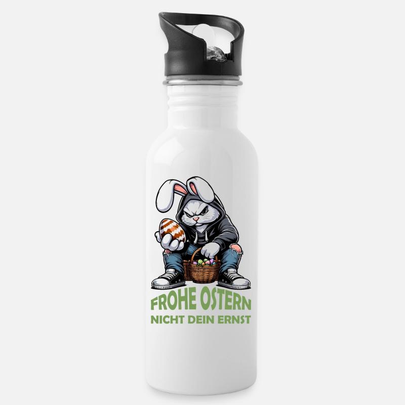 Frohe Ostern nicht dein ernst - Trinkflasche mit integriertem Trinkhalm - Weiß