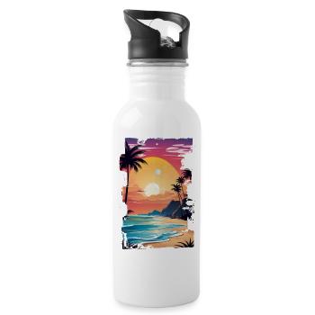 plage vacances soleil mer - Gourde avec paille intégrée - blanc - Droite