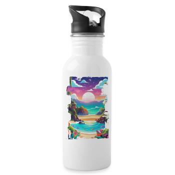Strandurlaub Sonne Meer - Trinkflasche mit integriertem Trinkhalm - Weiß - Rechts