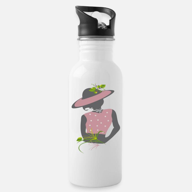 Girl mit Hut  - Trinkflasche mit integriertem Trinkhalm - Weiß