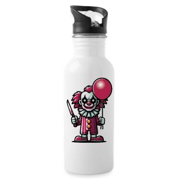 Creepy Cartoon Clown with a Knife and a Balloon - Water bottle with straw - white - Right