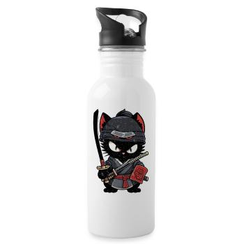Ninja Katze - Samurai Kätzchen - Trinkflasche mit integriertem Trinkhalm - Weiß - Rechts