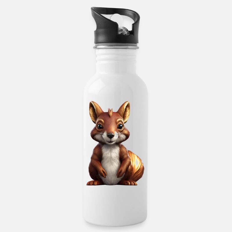 Eichhörnchen - Trinkflasche mit integriertem Trinkhalm - Weiß