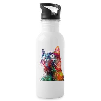 Lustige Katze2 - Trinkflasche mit integriertem Trinkhalm - Weiß - Rechts