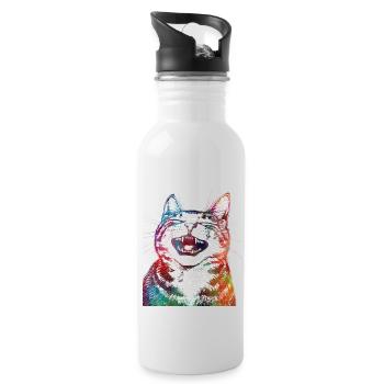 Lustige Katze 1 - Trinkflasche mit integriertem Trinkhalm - Weiß - Rechts