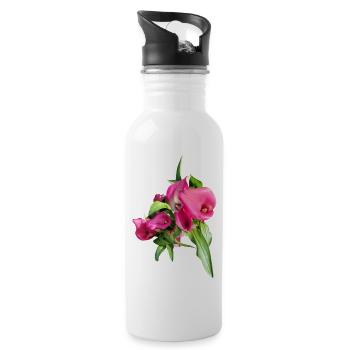 Pink Calla Bouquet Art - Water bottle with straw - white - Right