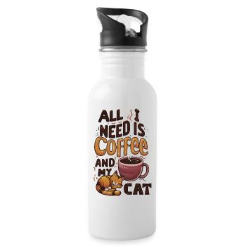 Kaffee und Katze für einen guten Tag - Trinkflasche mit integriertem Trinkhalm - Weiß - Rechts