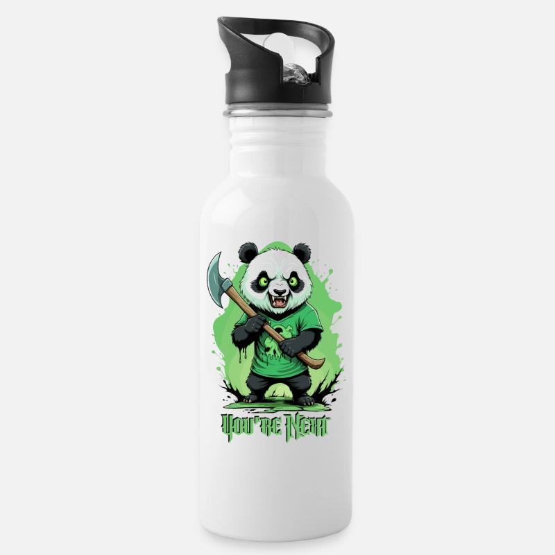 Zombie Panda - Trinkflasche mit integriertem Trinkhalm - Weiß