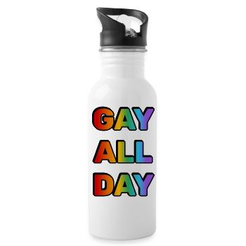 Gay All Day funny gay pride - Water bottle with straw - white - Right