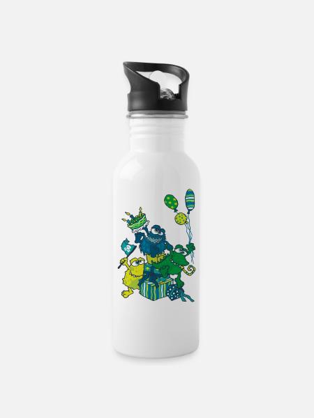 Monster Party - Trinkflasche mit integriertem Trinkhalm - Weiß