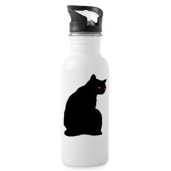 Schwarze Katze - Trinkflasche mit integriertem Trinkhalm - Weiß - Rechts