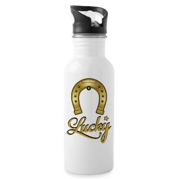 Pferde Hufeisen Horseshoe - Lucky Star - Trinkflasche mit integriertem Trinkhalm - Weiß - Rechts