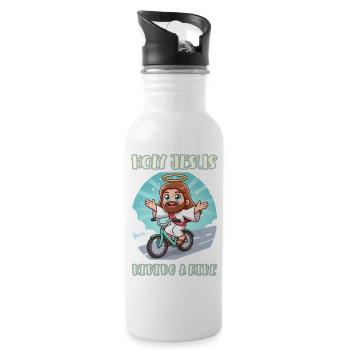 Holy Jesus riding a bike - Water bottle with straw - white - Right