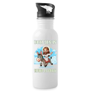 Holy Jesus riding a donkey - Water bottle with straw - white - Right