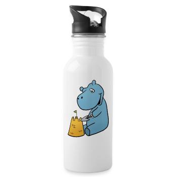 Nilpferd Sandburg - Trinkflasche mit integriertem Trinkhalm - Weiß - Rechts