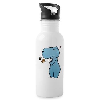 Nilpferd Blume - Trinkflasche mit integriertem Trinkhalm - Weiß - Rechts