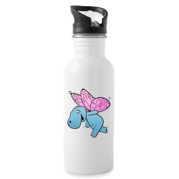 Nilpferd Schmetterling - Trinkflasche mit integriertem Trinkhalm - Weiß - Rechts