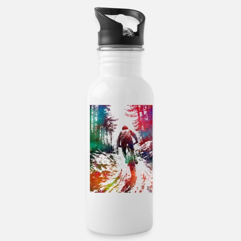 Mountainbiker Sport Kunst - Trinkflasche mit integriertem Trinkhalm - Weiß