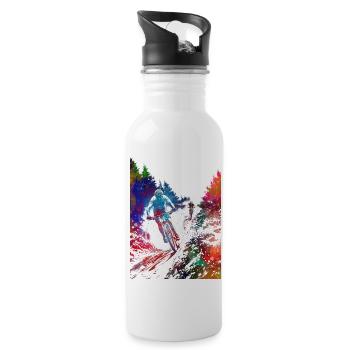 Mountain bikers sport art - Water bottle with straw - white - Right