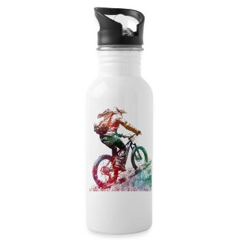 Mountain bikers sport art - Water bottle with straw - white - Right
