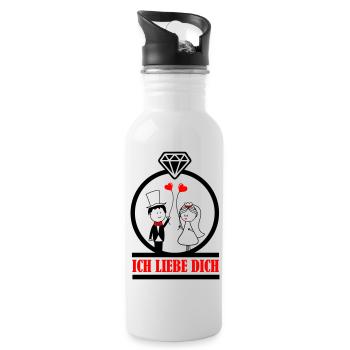 ich liebe dich 002 - Trinkflasche mit integriertem Trinkhalm - Weiß - Rechts
