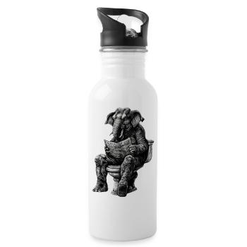 Elefant auf Toilette mit Zeitung – Schwarz-Weiß - Trinkflasche mit integriertem Trinkhalm - Weiß - Rechts