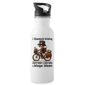 Erster Steampunk Schultag - Trinkflasche mit integriertem Trinkhalm - Weiß - Rechts