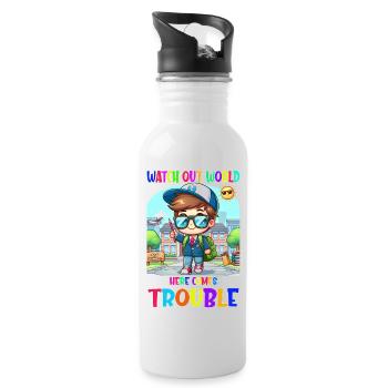 Watch out world - here comes trouble - Water bottle with straw - white - Right