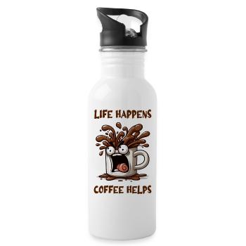 Life happens, coffee helps - Trinkflasche mit integriertem Trinkhalm - Weiß - Rechts