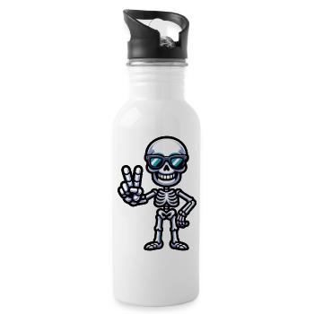 Skeleton Peace Sign - Water bottle with straw - white - Right