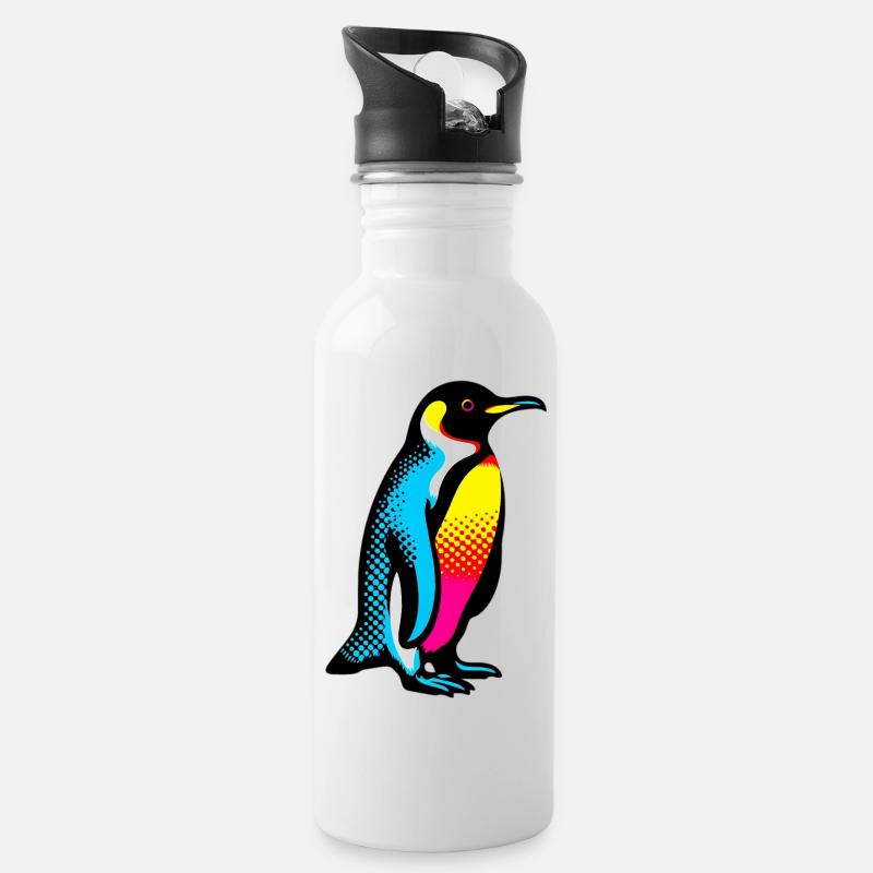 Pinguin - Trinkflasche mit integriertem Trinkhalm - Weiß