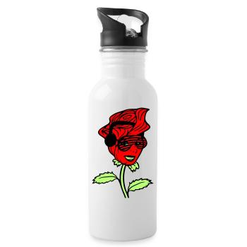 Woman DJ Rose Flower Pretty Female Face - Water bottle with straw - white - Right