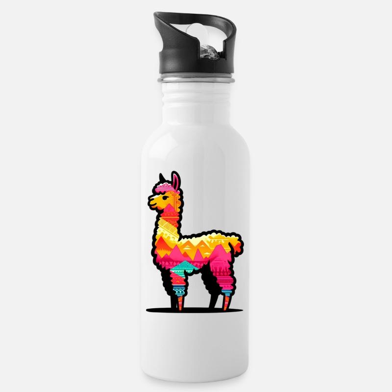 Alpaka - Trinkflasche mit integriertem Trinkhalm - Weiß