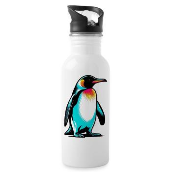 Pinguin - Trinkflasche mit integriertem Trinkhalm - Weiß - Rechts