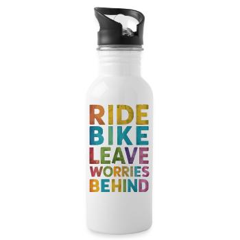 Rad fahren - Sorgen hinter sich lassen - Trinkflasche mit integriertem Trinkhalm - Weiß - Rechts