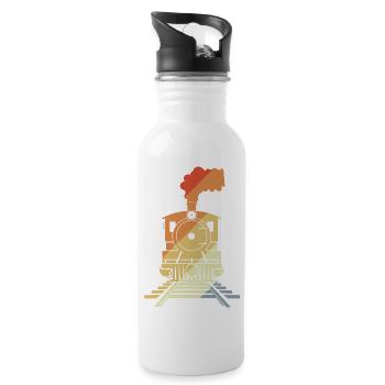 Railroad Drawing Vintage Style - Water bottle with straw - white - Right