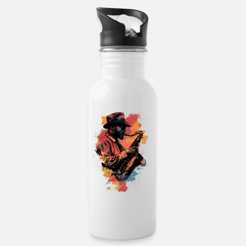 Jazz in Farben - Trinkflasche mit integriertem Trinkhalm - Weiß