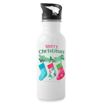 Merry Christmas - Trinkflasche mit integriertem Trinkhalm - Weiß - Rechts