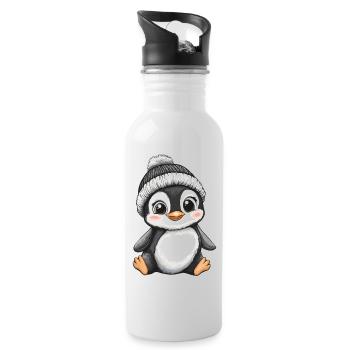 Pingouin mignon mignon bébé enfants animal dessin animé - Gourde avec paille intégrée - blanc - Droite
